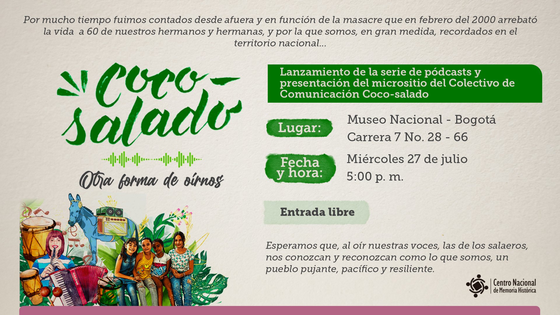 Con «Coco-Salado: otra forma de oírnos», los Montes de María continúan apostándole a cambiar la narrativa de la violencia